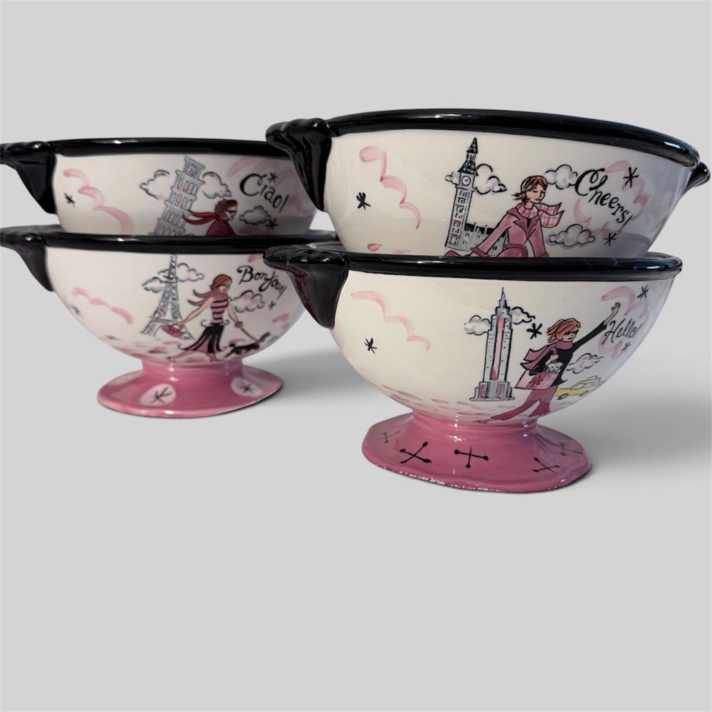 Jennifer Brinkley Certified International Bowls Set 4 Pink Travel 6" Diameter
